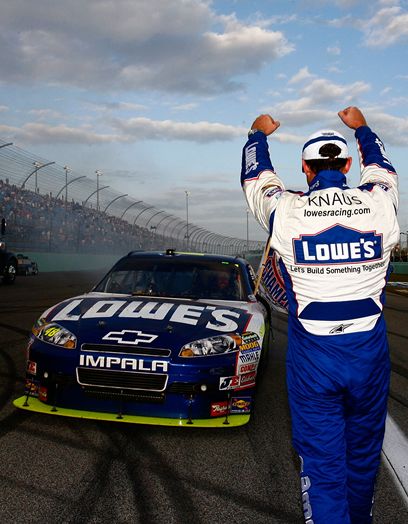 Crew chief Chad Knaus and Jimmie Johnson, who have 51 career wins and five consecutive NASCAR Sprint Cup Series championships together, celebrate on pit road at Homestead-Miami Speedway. Credit: Jason Smith/Getty Images for NASCAR